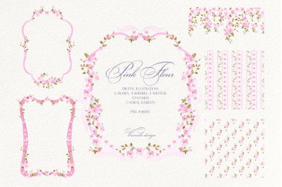 Pink Flower Borders Wreaths and Frames