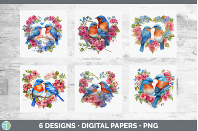 Valentines Bluebird Backgrounds | Digital Scrapbook Papers