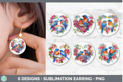 Valentines Bluebird Round Earring | Sublimation Designs Bundle