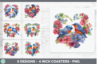 Valentines Bluebird Square Coaster | Sublimation Designs Bundle