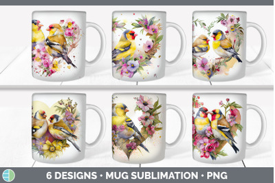 Valentines Goldfinch Mug Sublimation | Coffee Cup Background PNG