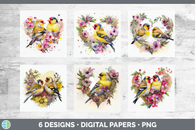 Valentines Goldfinch Backgrounds | Digital Scrapbook Papers