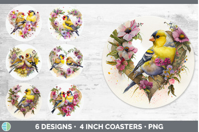 Valentines Goldfinch Round Coaster | Sublimation Designs Bundle