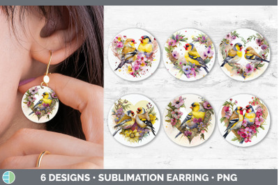 Valentines Goldfinch Round Earring | Sublimation Designs Bundle