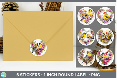 Valentines Goldfinch Stickers | Sticker 1in Round Labels PNG Designs