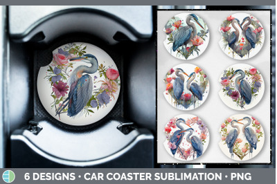 Valentines Blue Heron Car Coaster | Sublimation Designs Bundle