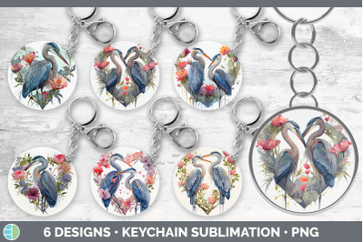 Valentines Blue Heron Keychain Bundle | Keyring Sublimation Designs