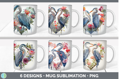 Valentines Blue Heron Mug Sublimation | Coffee Cup Background PNG