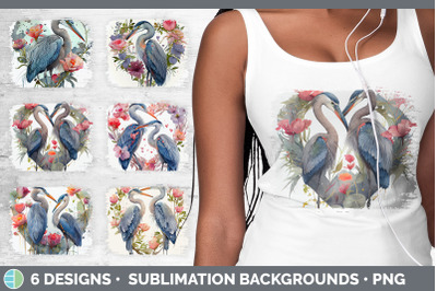 Valentines Blue Heron Distressed Sublimation Background Panel