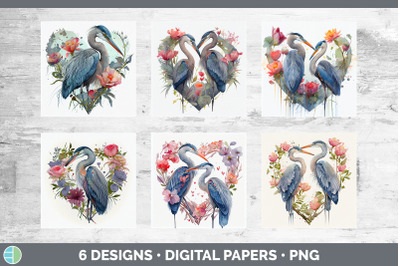 Valentines Blue Heron Backgrounds | Digital Scrapbook Papers