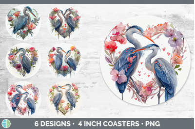 Valentines Blue Heron Round Coaster | Sublimation Designs Bundle