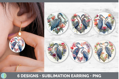 Valentines Blue Heron Round Earring | Sublimation Designs Bundle