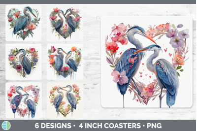 Valentines Blue Heron Square Coaster | Sublimation Designs Bundle