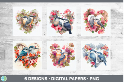 Valentines Nuthatch Backgrounds | Digital Scrapbook Papers