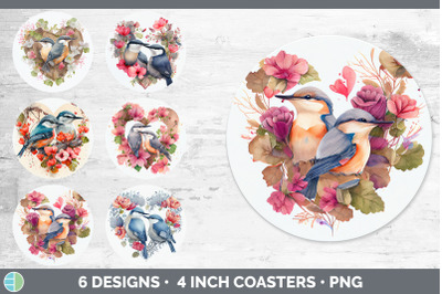 Valentines Nuthatch Round Coaster | Sublimation Designs Bundle