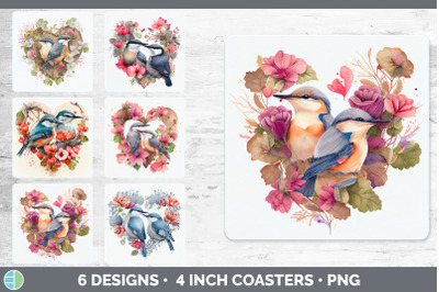 Valentines Nuthatch Square Coaster | Sublimation Designs Bundle