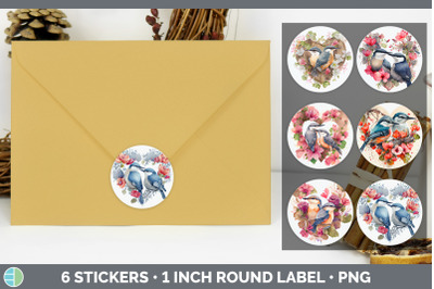 Valentines Nuthatch Stickers | Sticker 1in Round Labels PNG Designs