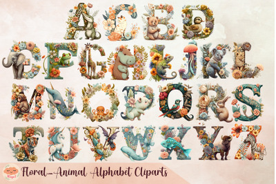 Floral - Animal Alphabet Cliparts Bundle