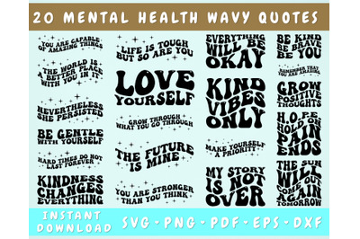 Mental Health Groovy SVG Bundle, 20 Designs, Mental Health Wavy SVG