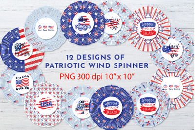 Patriotic wind spinner Bundle of 12 designs. Sublimation