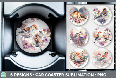 Valentines Snow Bunting Bird Car Coaster | Sublimation Designs Bundle