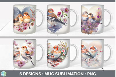 Valentines Snow Bunting Bird Mug Sublimation | Coffee Cup Background P