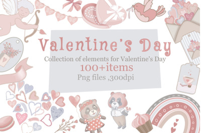 Valentines Day.Items Set.Digital Cliipart