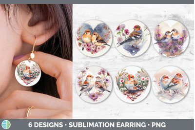 Valentines Snow Bunting Bird Round Earring | Sublimation Designs Bundl