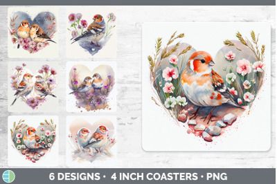 Valentines Snow Bunting Bird Square Coaster | Sublimation Designs Bund