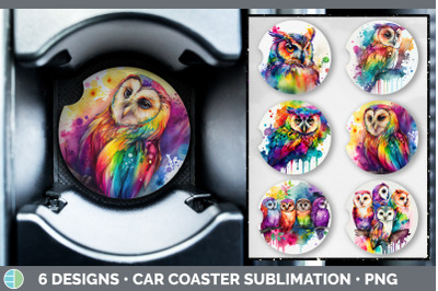 Rainbow Owl Car Coaster | Sublimation Designs Bundle