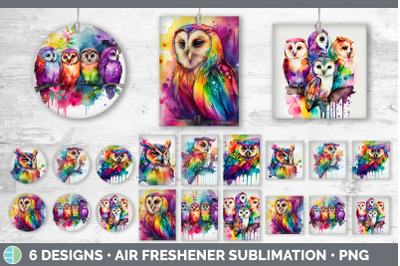 Rainbow Owl Air Freshener | Sublimation Designs Bundle