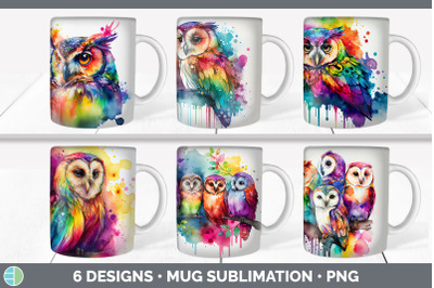 Rainbow Owl Mug Sublimation | Coffee Cup Background PNG