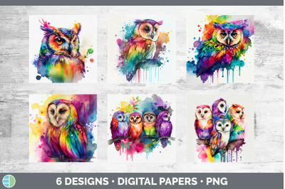 Rainbow Owl Backgrounds | Digital Scrapbook Papers