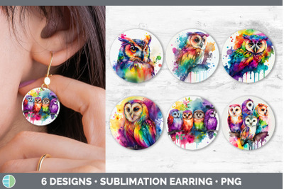 Rainbow Owl Round Earring | Sublimation Designs Bundle