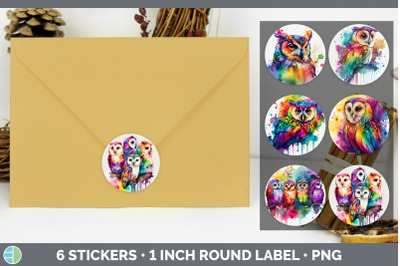Rainbow Owl Stickers | Sticker 1in Round Labels PNG Designs