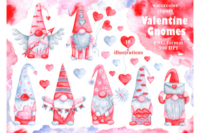 Valentine gnomes watercolor clipart. Valentine&#039;s day. Heart. love.