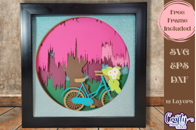 Spring Svg Shadow Box, 3D Layered Bicycle Willow Tree File