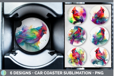 Rainbow Cardinal Car Coaster | Sublimation Designs Bundle