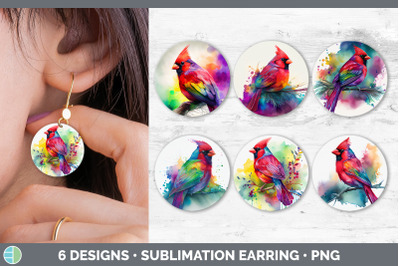 Rainbow Cardinal Round Earring | Sublimation Designs Bundle