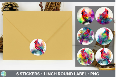 Rainbow Cardinal Stickers | Sticker 1in Round Labels PNG Designs