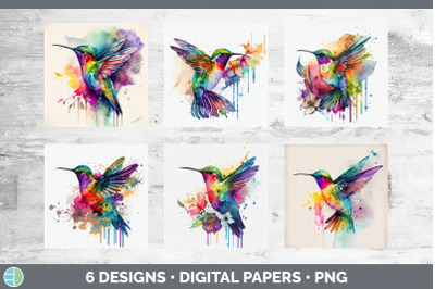 Rainbow Hummingbird Backgrounds | Digital Scrapbook Papers