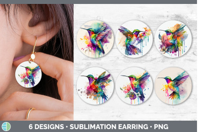 Rainbow Hummingbird Round Earring | Sublimation Designs Bundle