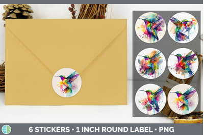 Rainbow Hummingbird Stickers | Sticker 1in Round Labels PNG Designs