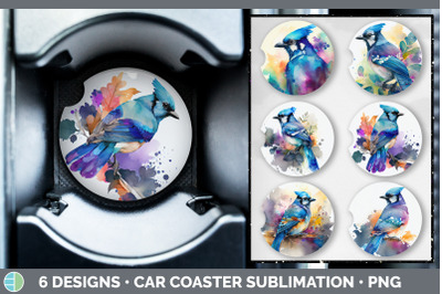 Rainbow Blue Jay Car Coaster | Sublimation Designs Bundle