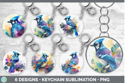 Rainbow Blue Jay Keychain Bundle | Keyring Sublimation Designs