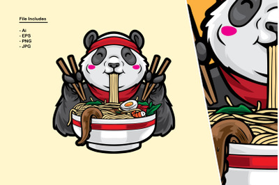 Panda Eating Noodles Illustration