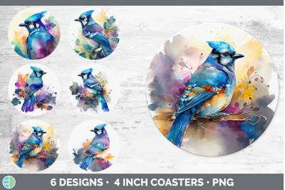 Rainbow Blue Jay Round Coaster | Sublimation Designs Bundle