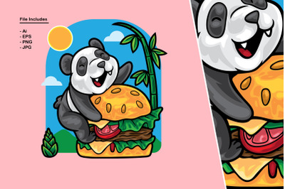 Panda Love Hamburger Illustration