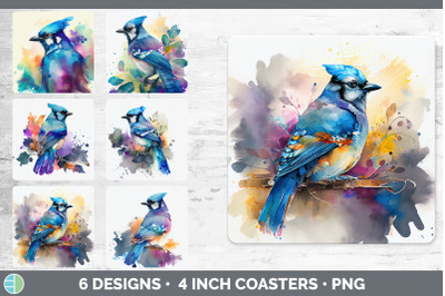 Rainbow Blue Jay Square Coaster | Sublimation Designs Bundle