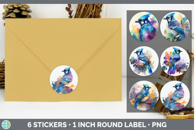 Rainbow Blue Jay Stickers | Sticker 1in Round Labels PNG Designs